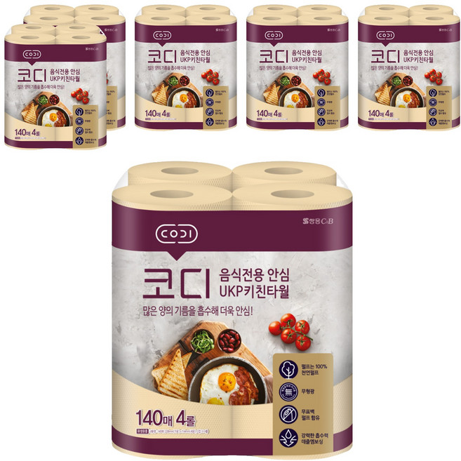 CODI 捲筒式食品專用廚房紙巾, 4捲, 6袋