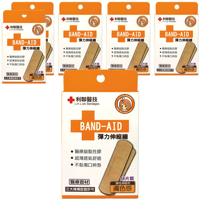 利聯醫技 彈力伸縮繃 膚色, 18片, 6盒