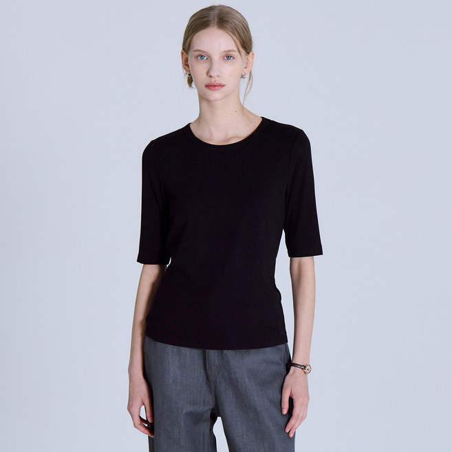 베이직하우스 여성용 RIB 5부 티셔츠 LYTS7203