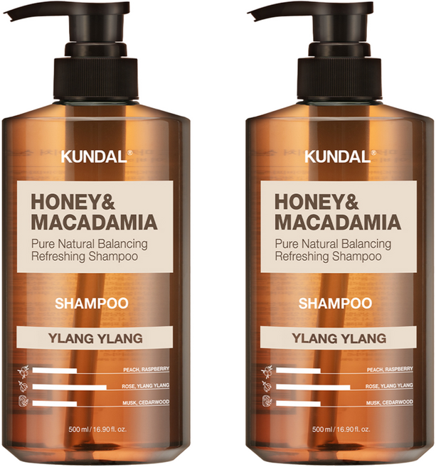 쿤달 허니 앤 마카다미아 네이처 샴푸 일랑일랑, 500ml, 2개