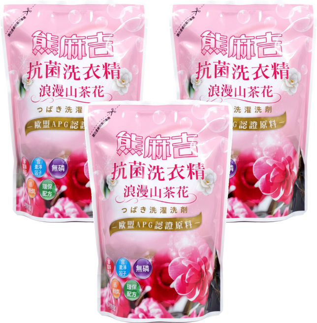 熊麻吉 抗菌洗衣精 補充包 浪漫山茶花, 1.8kg, 3包
