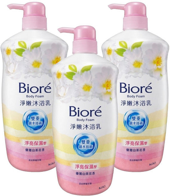 Biore 蜜妮 淨嫩沐浴乳 山茶花 淨亮保濕, 1kg, 3瓶