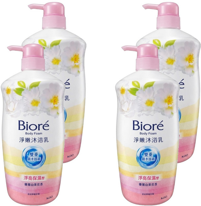 Biore 蜜妮 淨嫩沐浴乳 山茶花 淨亮保濕, 1kg, 4瓶