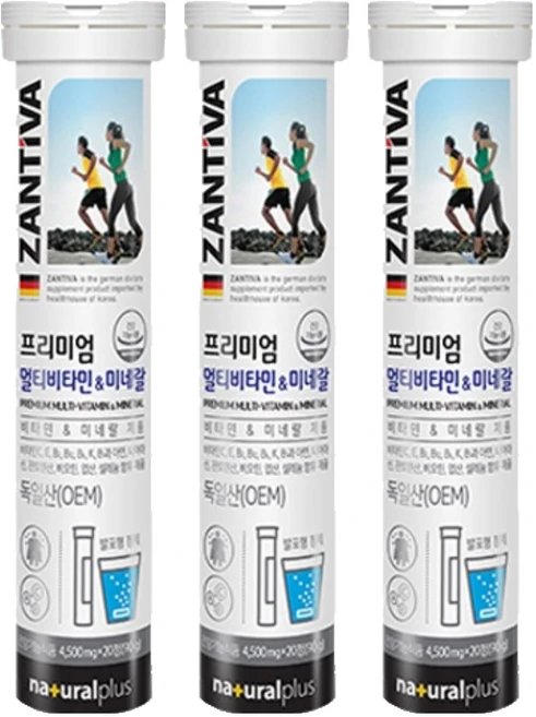 내츄럴플러스 잔티바 발포 멀티비타민 미네랄, 20정, 3개 - 쿠팡