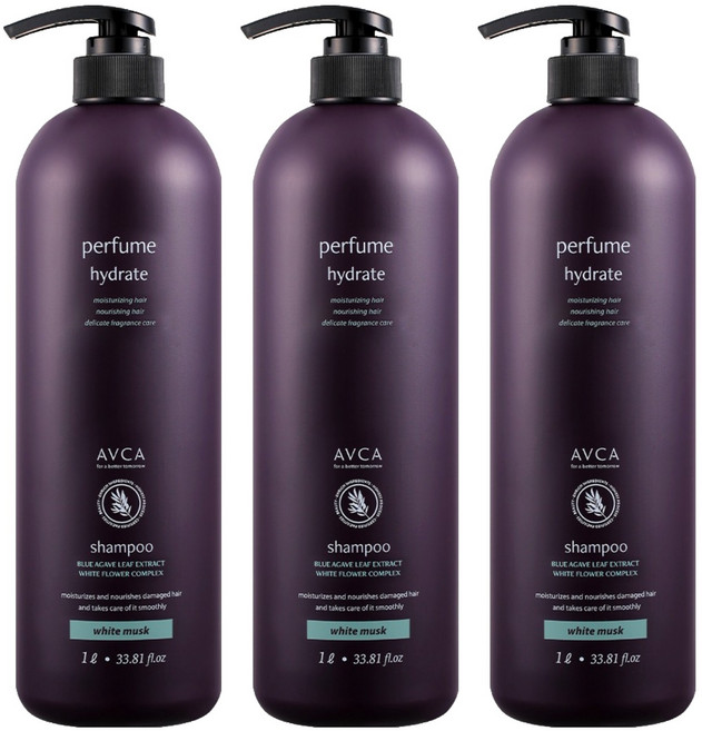 아브카 퍼퓸 샴푸 화이트머스크향, 1L, 3개