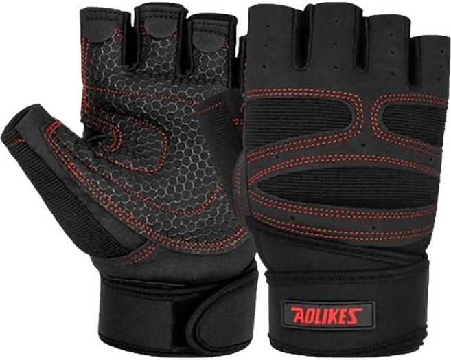 AOLIKES 奧力克斯 109掌心止滑手套 XL 適用掌圍22-24cm 健身運動手套, 黑底紅線, 1雙