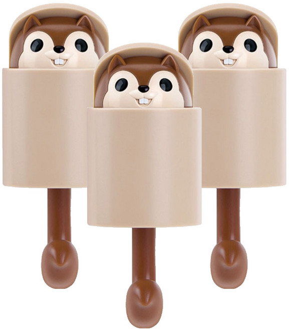 더리빙 인사하는 다람쥐 후크 걸이, 브라운, 3개