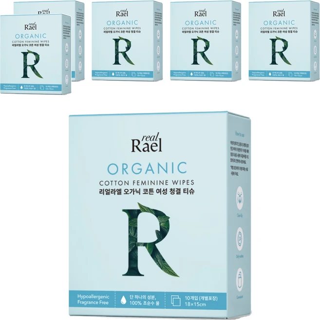 라엘 오가닉 코튼 여성 청결티슈, 50g, 6개 - 쿠팡