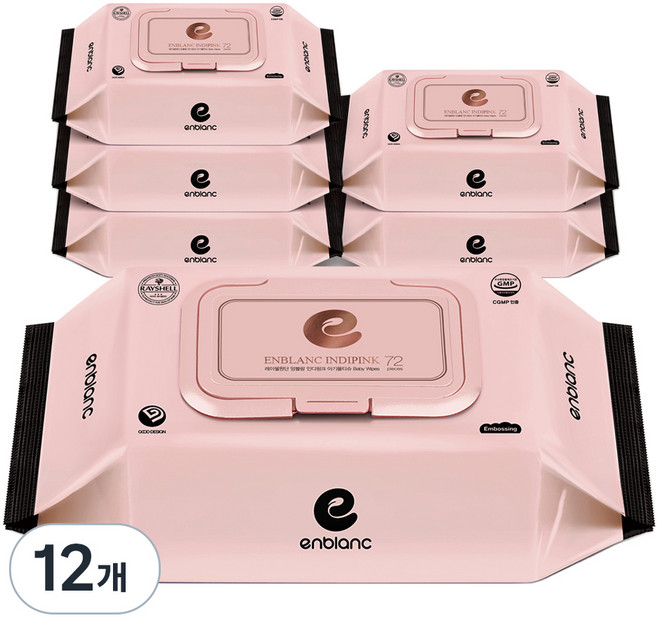 앙블랑 아기 물티슈 캡형 인디핑크, 60g, 72매, 12개