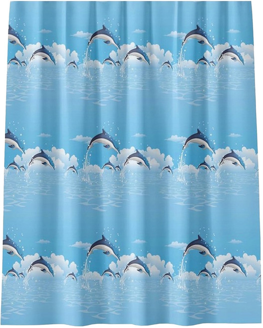 PEVA 防水浴簾 加厚, 海豚 藍色, 1組