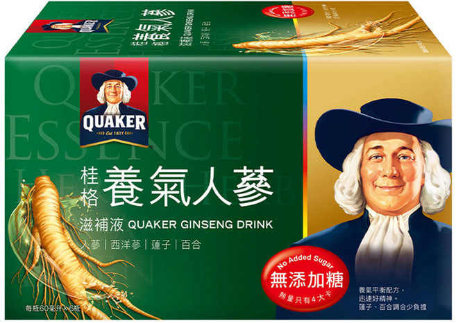 QUAKER 桂格 無糖養氣人蔘, 60ml, 6瓶, 1盒