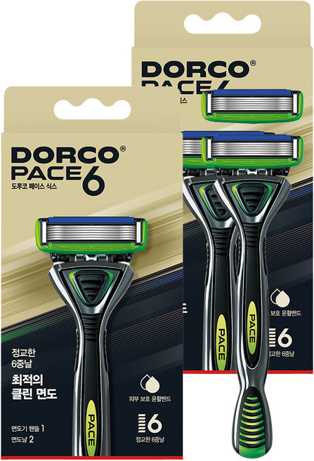 도루코 PACE6 매뉴얼 면도기 핸들 + 면도날 2p 세트, 2세트