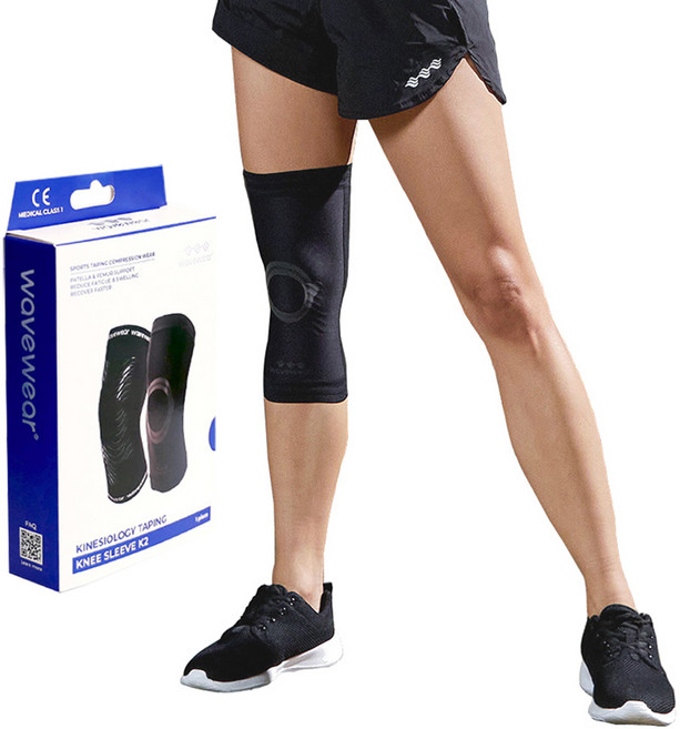 웨이브웨어 스포츠테이핑 무릎슬리브 K2, 1개, 블랙