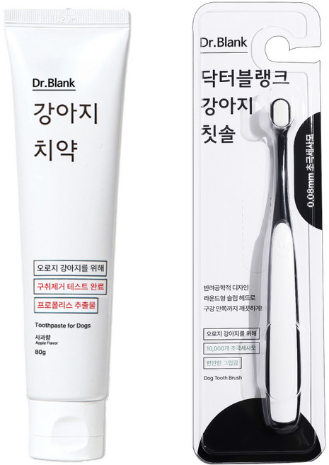닥터블랭크 강아지 구강관리 치약 사과향 80g + 초미세모 칫솔 + 방수 파우치 세트, 1세트