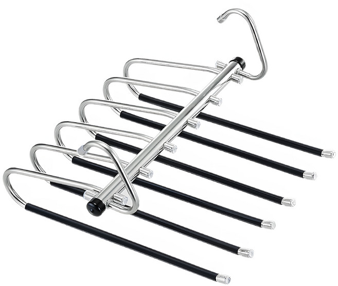 한봄누리 공간 절약 다용도 바지걸이 올스텐 행거 6단, 블랙, 1개