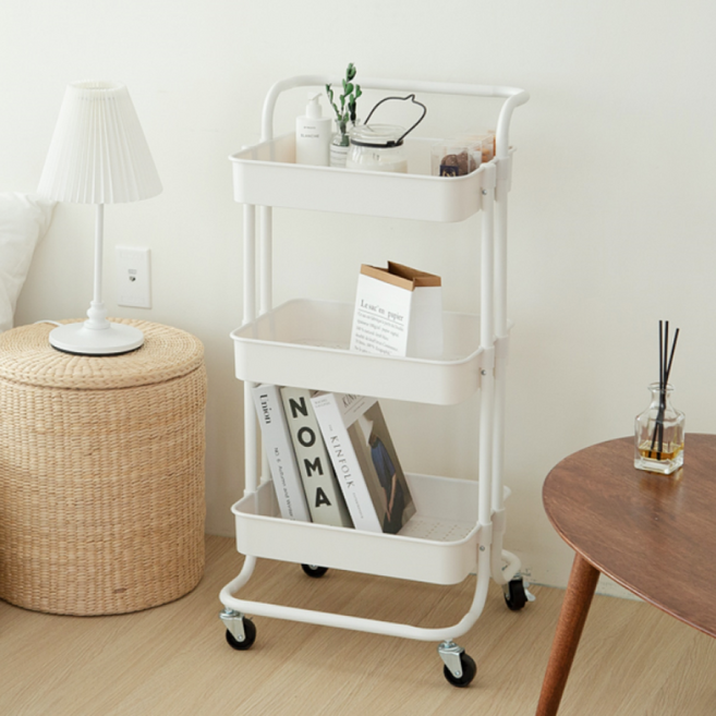 탐사 이동식 선반 핸드 트롤리 3단, 화이트