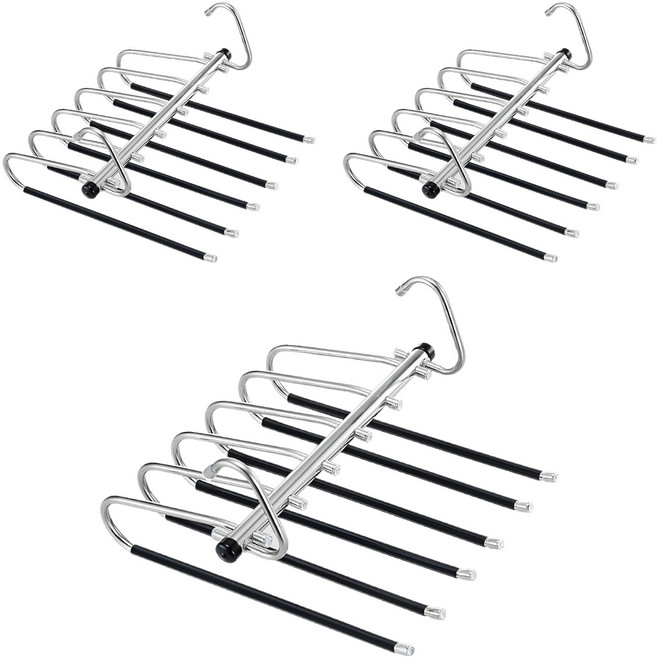 한봄누리 공간 절약 다용도 바지걸이 올스텐 행거 6단, 블랙, 3개