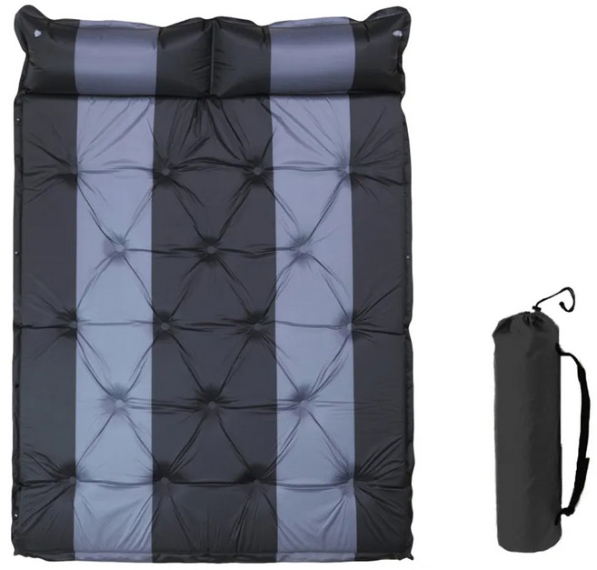 可拼接自動充氣雙人床墊 防潮 附贈收納袋, 黑灰色