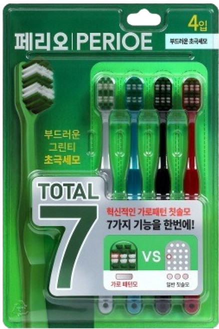 페리오 토탈7 칫솔 부드러운 미세모, 4개입, 1개