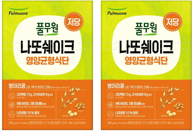 풀무원 나또 쉐이크 병아리콩 7p, 2개, 280g