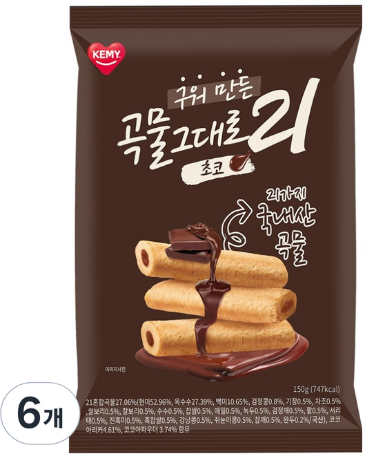 곡물그대로21 크리스피롤 초코, 6개, 150g