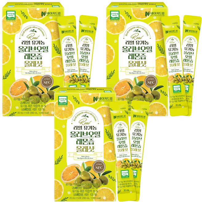 네이처드림 리얼 유기농 올리브오일 레몬즙 올레샷, 14회분, 280ml, 3개