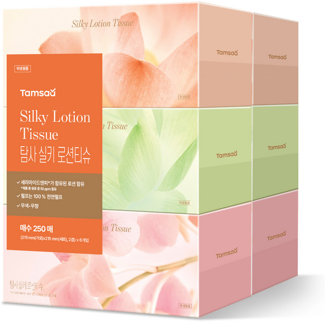 탐사 실키 천연펄프 로션티슈, 6팩, 250매