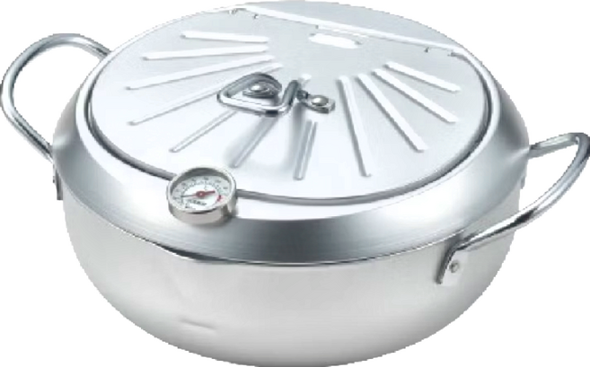 YOSHIKAWA 吉川 COOK-PAL 吉川味樂亭III油炸鍋 附鍋蓋/溫度計 3.1L, 24cm, 銀色, 1組