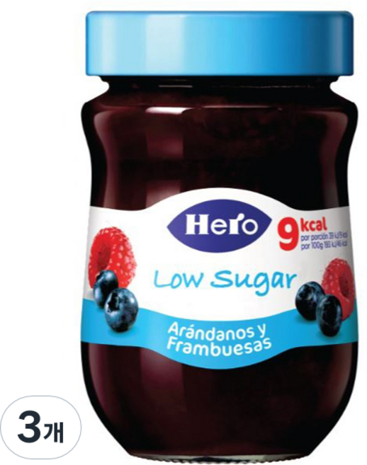 Hero 저당 블루베리&라즈베리잼, 3개, 280g