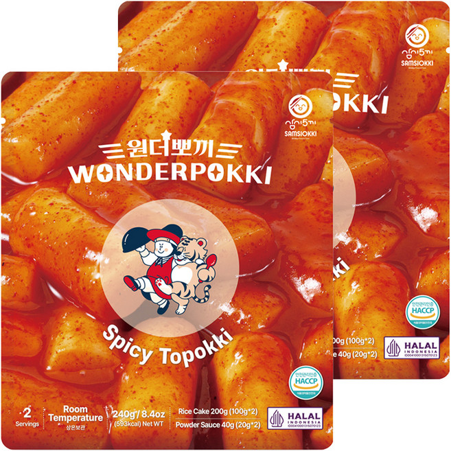 삼시오끼 원더뽀끼 매콤 봉지 떡볶이, 240g, 2개