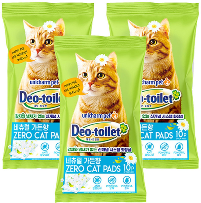 유니참데오토일렛 제로 캣 화장실 패드 네추럴가든향 10p, 혼합색상, 3개