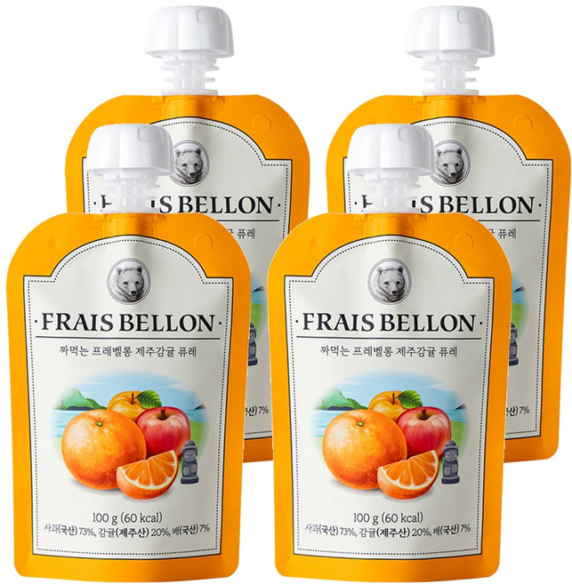 FRAIS BELLON 孩童水果泥, 濟州橘子口味, 100g, 4包