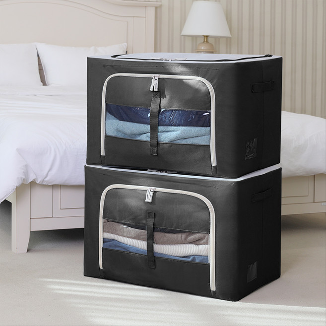 조은리빙 프리미엄 스틸 와이어 옷정리 이불보관 리빙박스 100L, 블랙, 2개