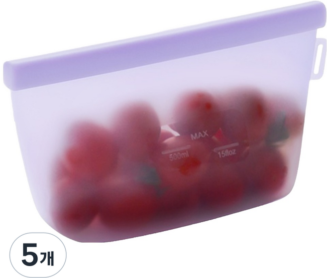 네이쳐리빙 릴리브 더블락 실리콘 지퍼백 퍼플, 500ml, 1개입, 5개