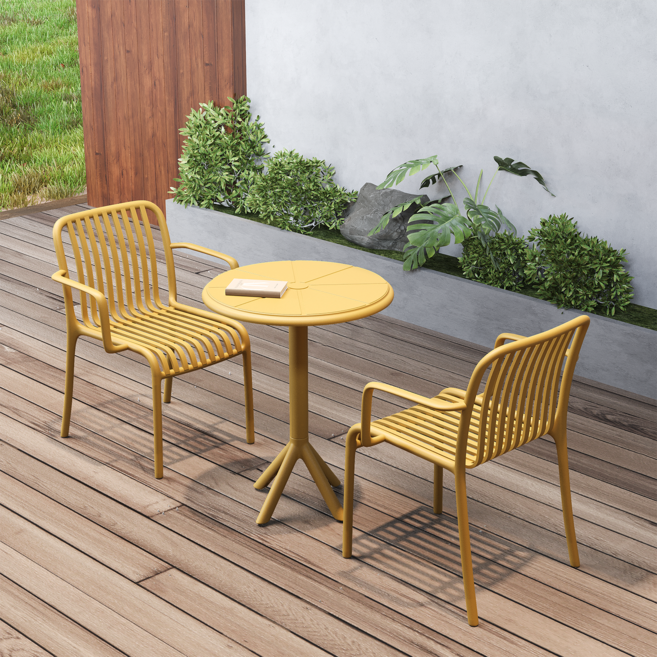 하비티 아웃도어 카페 테라스 야외 테이블 원형 + 의자 2p 세트, 옐로우