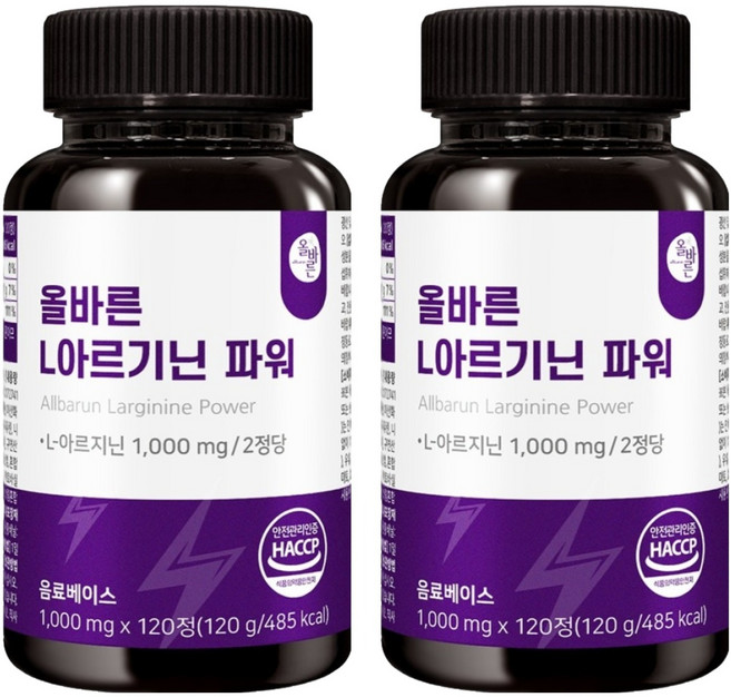 올바른건강식품 L아르기닌 파워, 2개, 120정