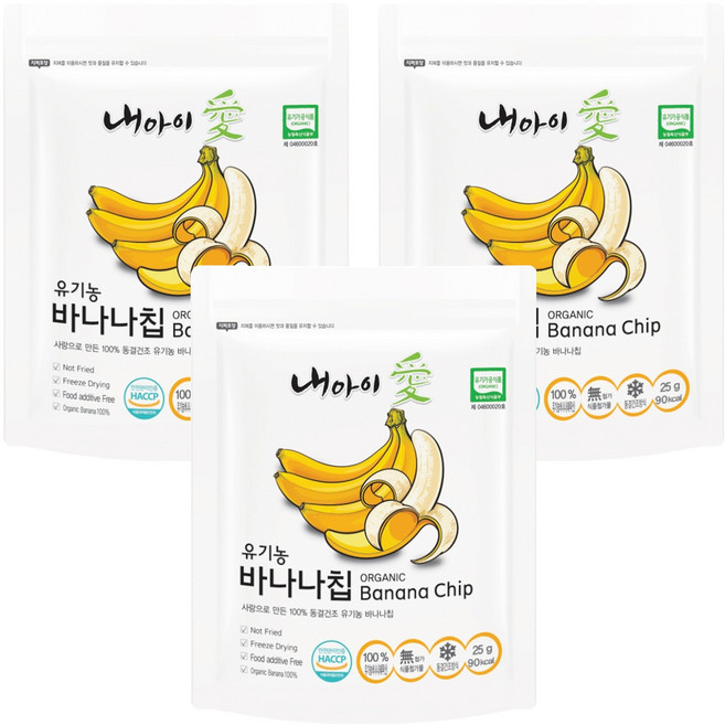 내아이애 동결건조 과일 유기농 바나나칩, 25g, 3개