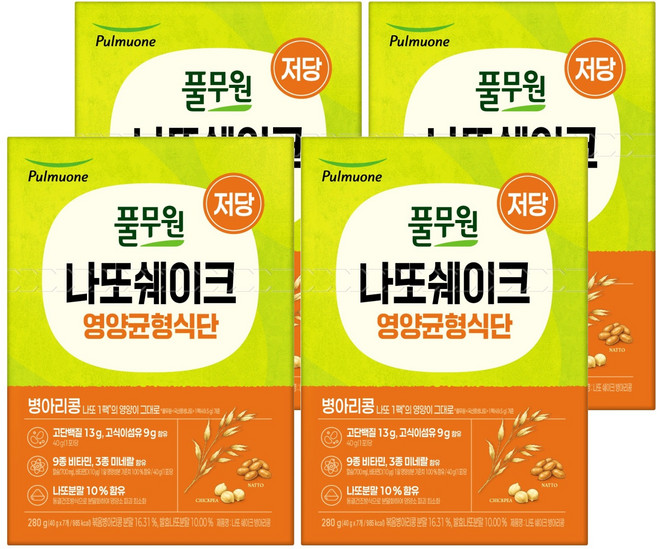 풀무원 나또 쉐이크 병아리콩 7p, 4개, 280g