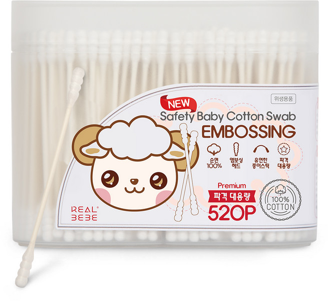 리얼베베 세이프티 베이비 코튼 면봉, 520개입, 1개