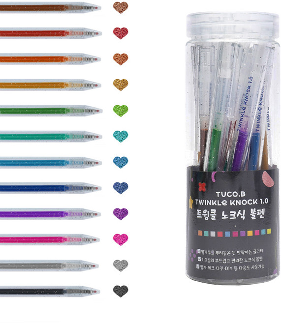 투코비 트윙클 노크식 볼펜 12색 세트 1.0mm, 혼합색상, 1세트