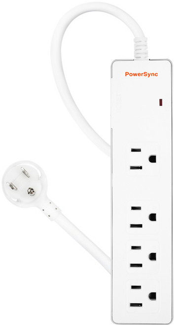 PowerSync 群加 防雷擊1開4插延長用電源線組 3孔 TPS314GN9012, 1.2m, 白色, 1條