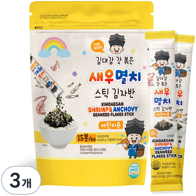 김대감 어린이용 새우멸치 스틱김자반, 150g, 3개