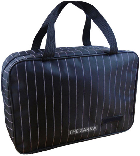 더자카 세로 스프라이프 지퍼 목욕가방, 1개, 블랙