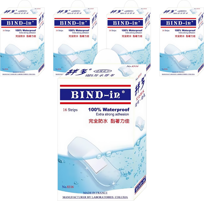 BIND-in 絆多 那柏瑞特可盧雅 100%防水膠布 8316 中片型, 16片, 5盒