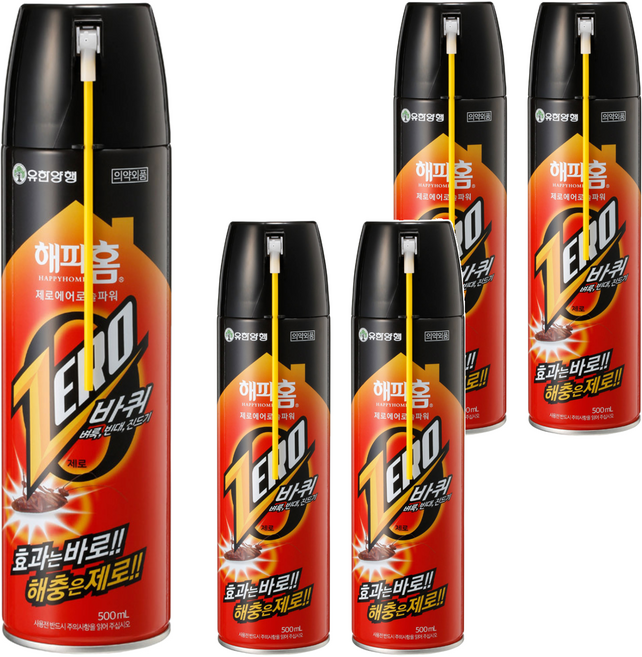 해피홈 제로 에어로솔 파워 살충제 바퀴용, 500ml, 5개