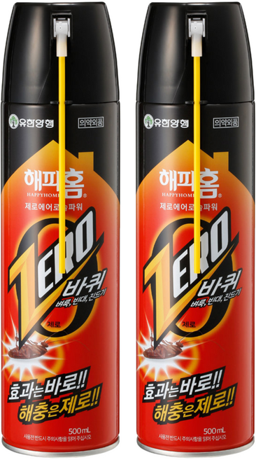 해피홈 제로 에어로솔 파워 살충제 바퀴용, 500ml, 2개