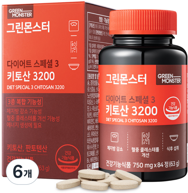 그린몬스터 다이어트 스페셜 3 키토산 3200, 84정, 6개