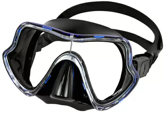 AQUATEC 單鏡片潛水面鏡 MK-600 流線型大視角 耐衝擊PC塑料外框, 黑色