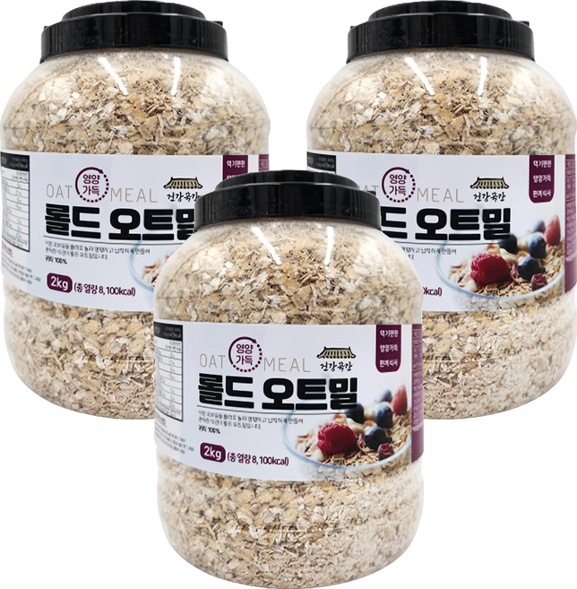 건강곡간 영양가득 롤드오트밀 통, 2kg, 3개