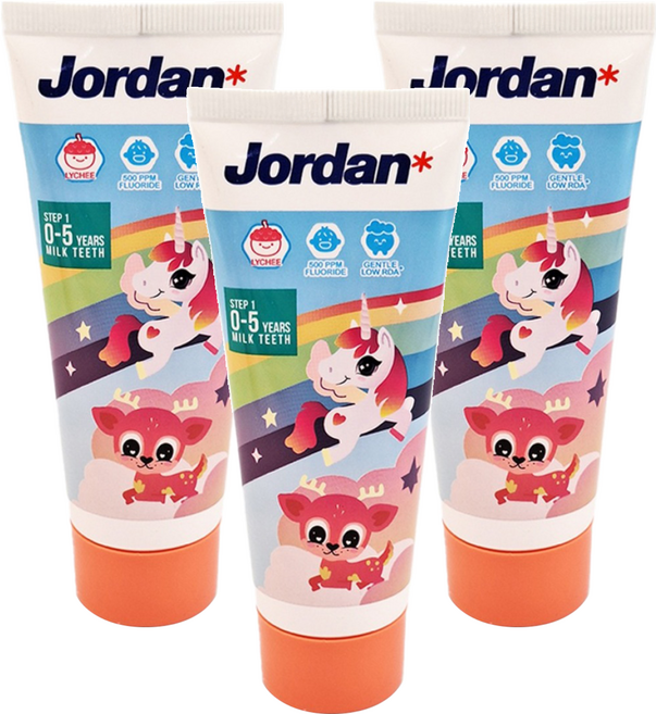 Jordan 清新荔枝味兒童牙膏 0~5歲, 75g, 1入, 3條